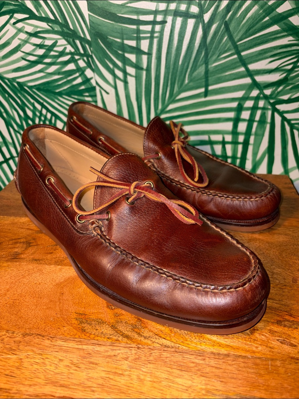 L.L. Bean Signature Brown Leather Moc Boat Loafers Men’s 13 D